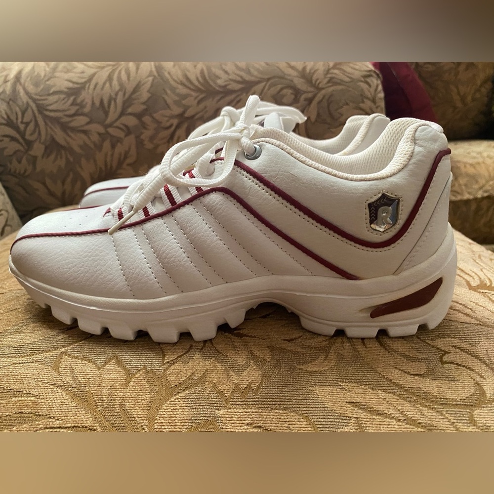 Riddell Leather White and Red Athletic Shoes